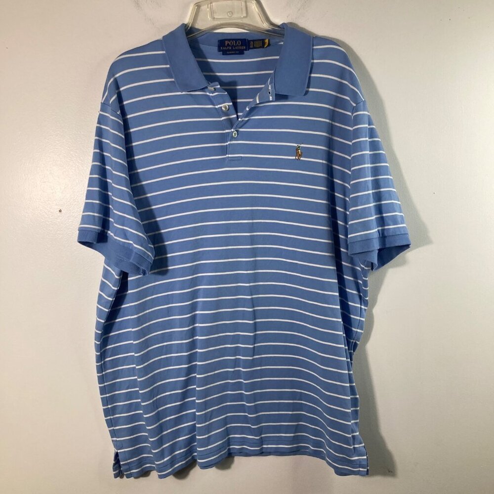 Mens Polo Ralph Lauren Polo Shirt Classic‎ Fit Striped XL Blue White Cotton